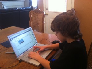 Caleb working on blog